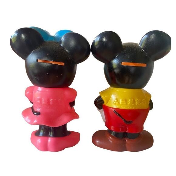 Vintage 60s Mickey and Minnie Plastic Piggy Bank - Japan - 4” tall each. - Picture 2 of 2